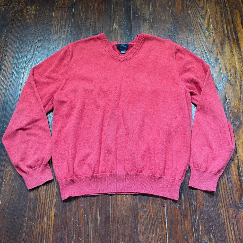 Brooks Brothers Sweater Mens Large Red V Neck 346 100% Supima Cotton Preppy